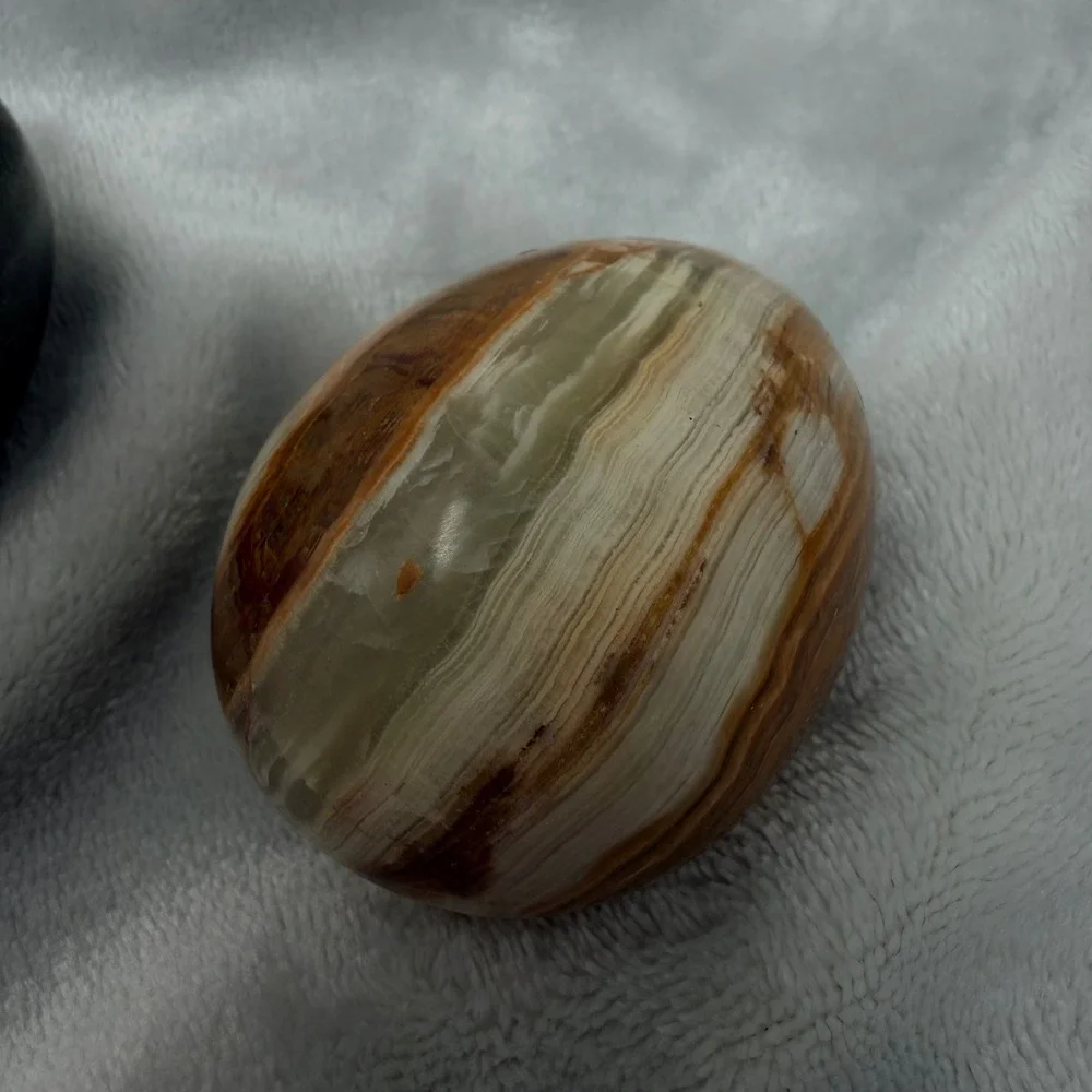 Vintage‎ Polished Stone Marble Onyx Decorative Eggs Black White Brown Set of 2